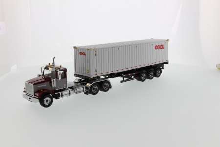 4900 SF Day Cab Tandem Tractor maroon&grey w/ 40' OOCL Container