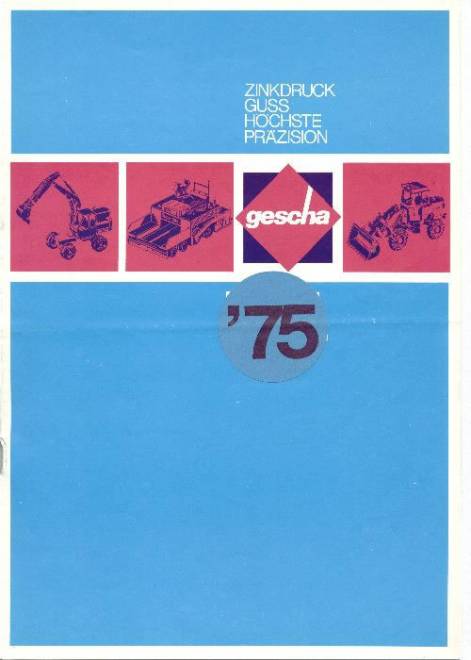 Gescha Farbkatalog 1975, DIN A4, 12-seitig, 29 Abb. (z. B. Poclain SC150, CAT D9G, Peiner Cont. Stapler usw.) (Farb Kopie)