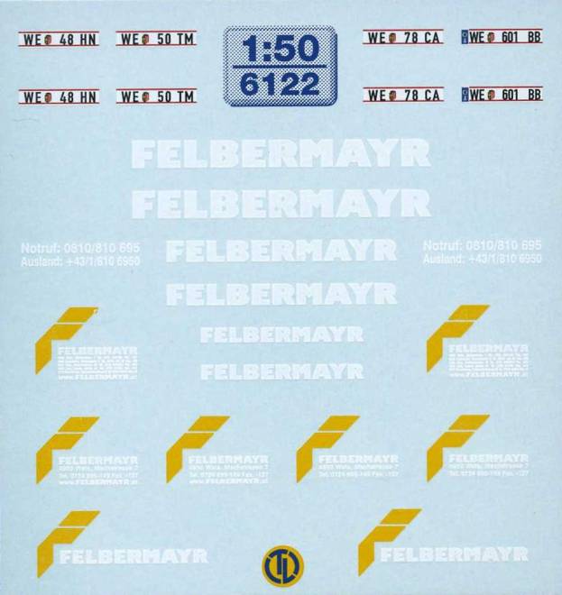 Felbermayr Beschriftungen Der Decalbogen enthält u.a.-Türbeschriftungen-Kfz-Kennzeichen-Felbermayr Schriftzüge in verschiede...