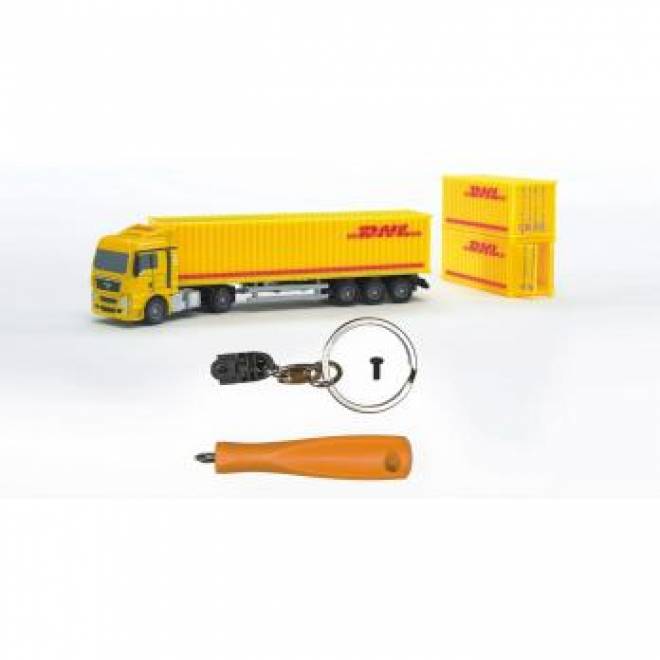 DHL Contanhänger mit Schlüsselkette und Schraubendreher